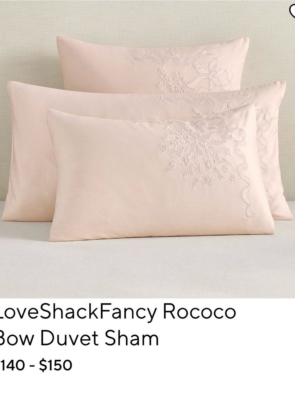 Pottery Barn Love Shack Rococo Bow Duvet Sham in Pale Pink
